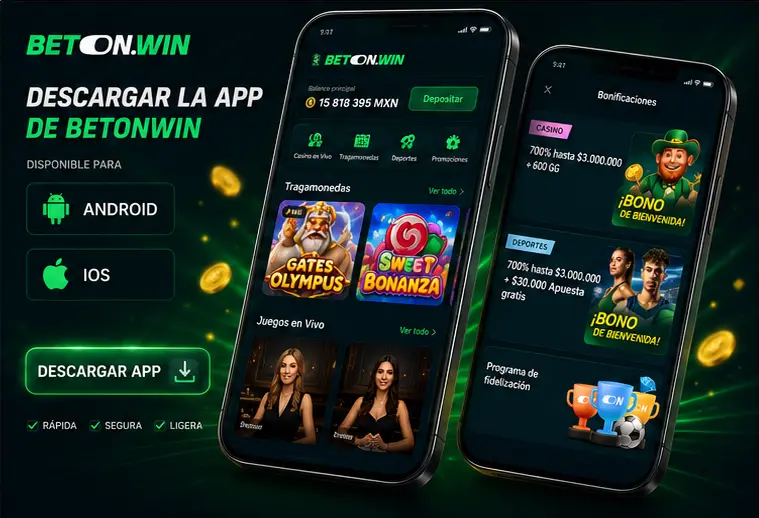 Aplicación de Betonwin para Android e iPhone con acceso al casino, bonos y promociones desde el móvil