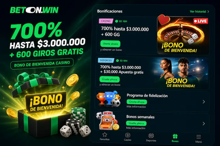 Betonwin casino online en Chile con bono de bienvenida del 700%, 600 giros gratis y promociones para nuevos jugadores